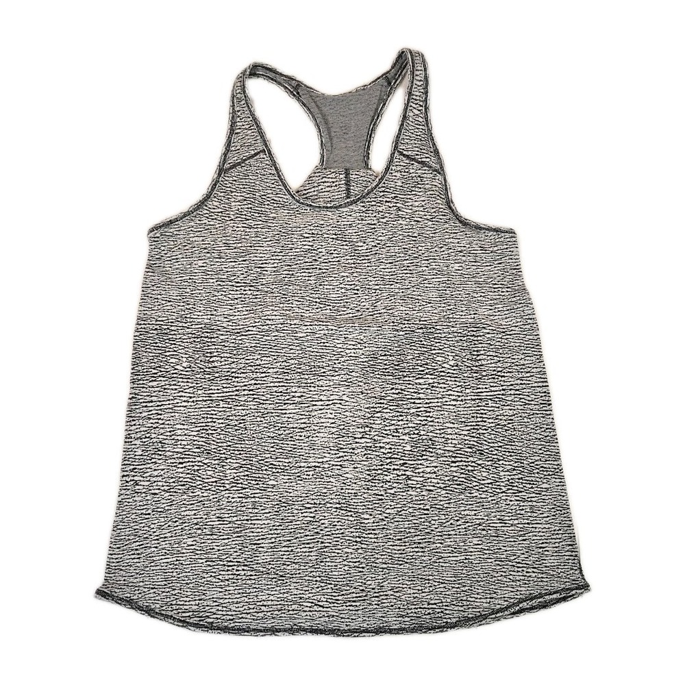 Lululemon Essential Tank Top White Black Pebble Jacquard Luon Racerback Loose 6?